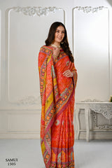 Premium Natural Silk High Definition Jacquard Zari Digital Printed Blouse With Saree - jivora