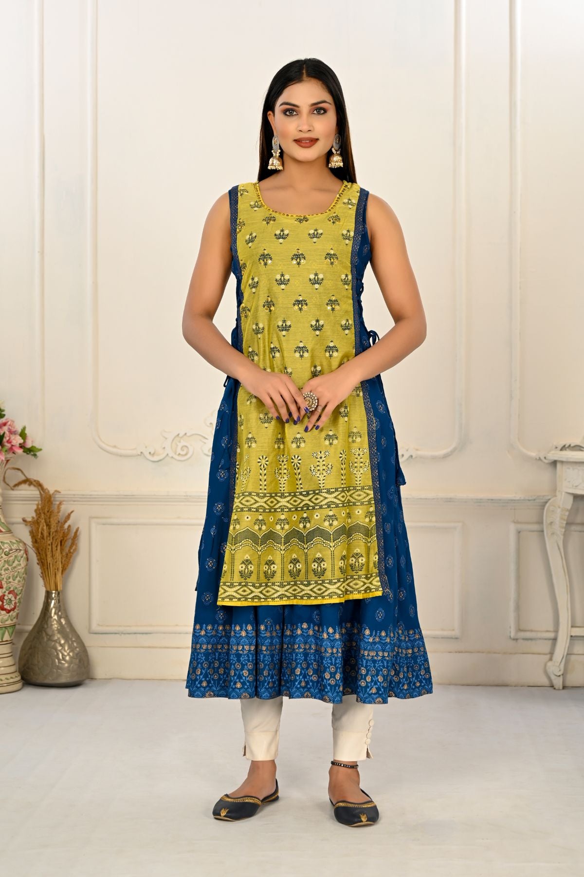 2 Layered Inner Cotton And Outward Jacket Chanderi Kurti - jivora