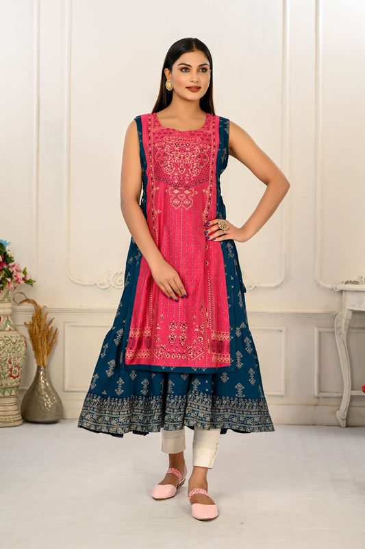 2 Layered Inner Cotton And Outward Jacket Chanderi Kurti - jivora
