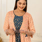 Peach Cotton Handprint Embroidered Kurtis - jivora