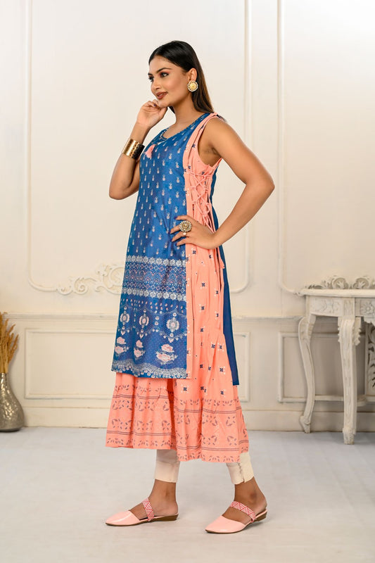 2 Layered Inner Cotton And Outward Jacket Chanderi Kurti - jivora
