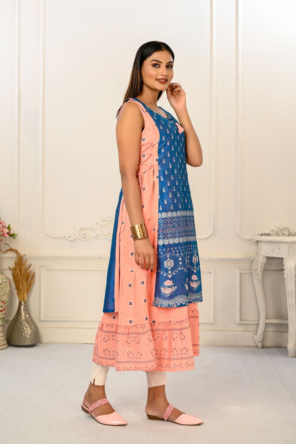 2 Layered Inner Cotton And Outward Jacket Chanderi Kurti - jivora