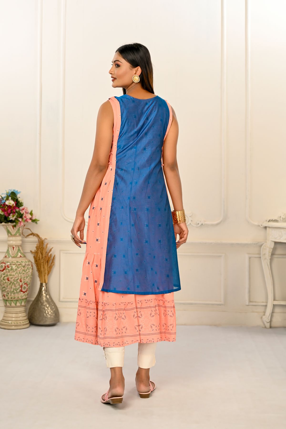 2 Layered Inner Cotton And Outward Jacket Chanderi Kurti - jivora