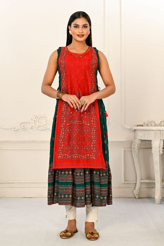 2 Layered Inner Cotton And Outward Jacket Chanderi Kurti - jivora