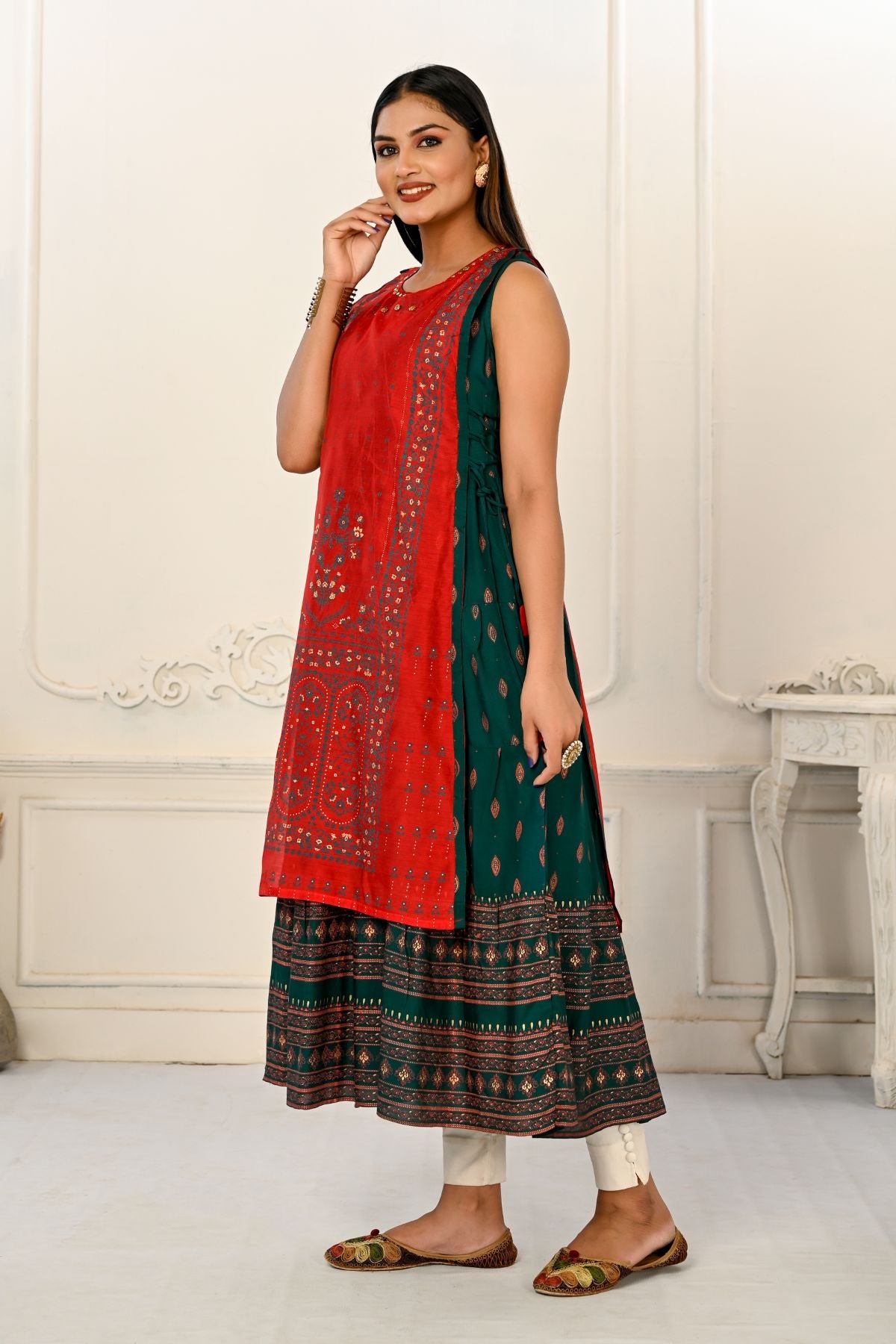 2 Layered Inner Cotton And Outward Jacket Chanderi Kurti - jivora