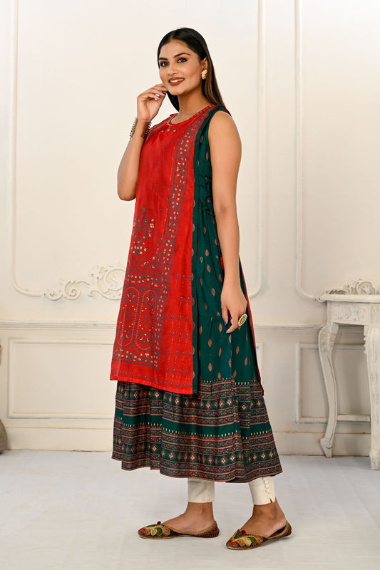 2 Layered Inner Cotton And Outward Jacket Chanderi Kurti - jivora