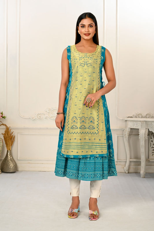 2 Layered Inner Cotton And Outward Jacket Chanderi Kurti - jivora