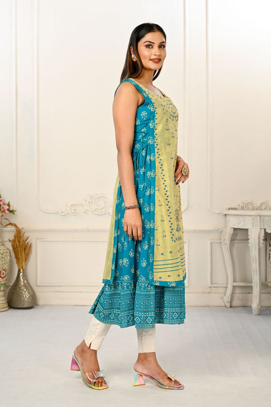 2 Layered Inner Cotton And Outward Jacket Chanderi Kurti - jivora