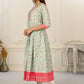 Light Green Cotton Handprint Embroidered Kurtis - jivora