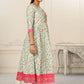 Light Green Cotton Handprint Embroidered Kurtis - jivora