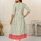Light Green Cotton Handprint Embroidered Kurtis - jivora