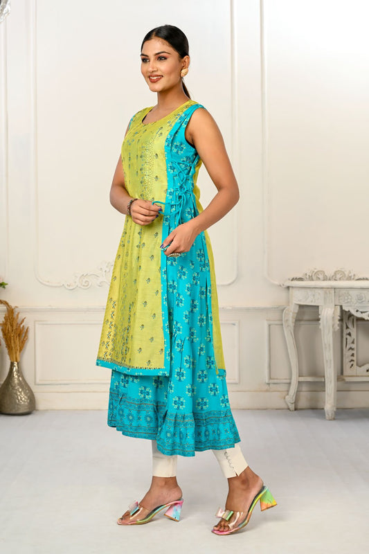 2 Layered Inner Cotton And Outward Jacket Chanderi Kurti - jivora