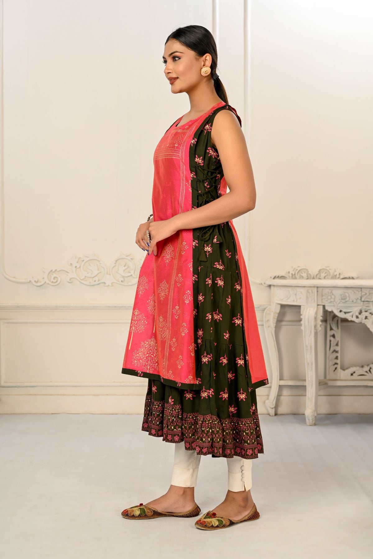 2 Layered Inner Cotton And Outward Jacket Chanderi Kurti - jivora