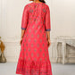 Red Cotton Kurti with Handprint and Light Embroidery - jivora