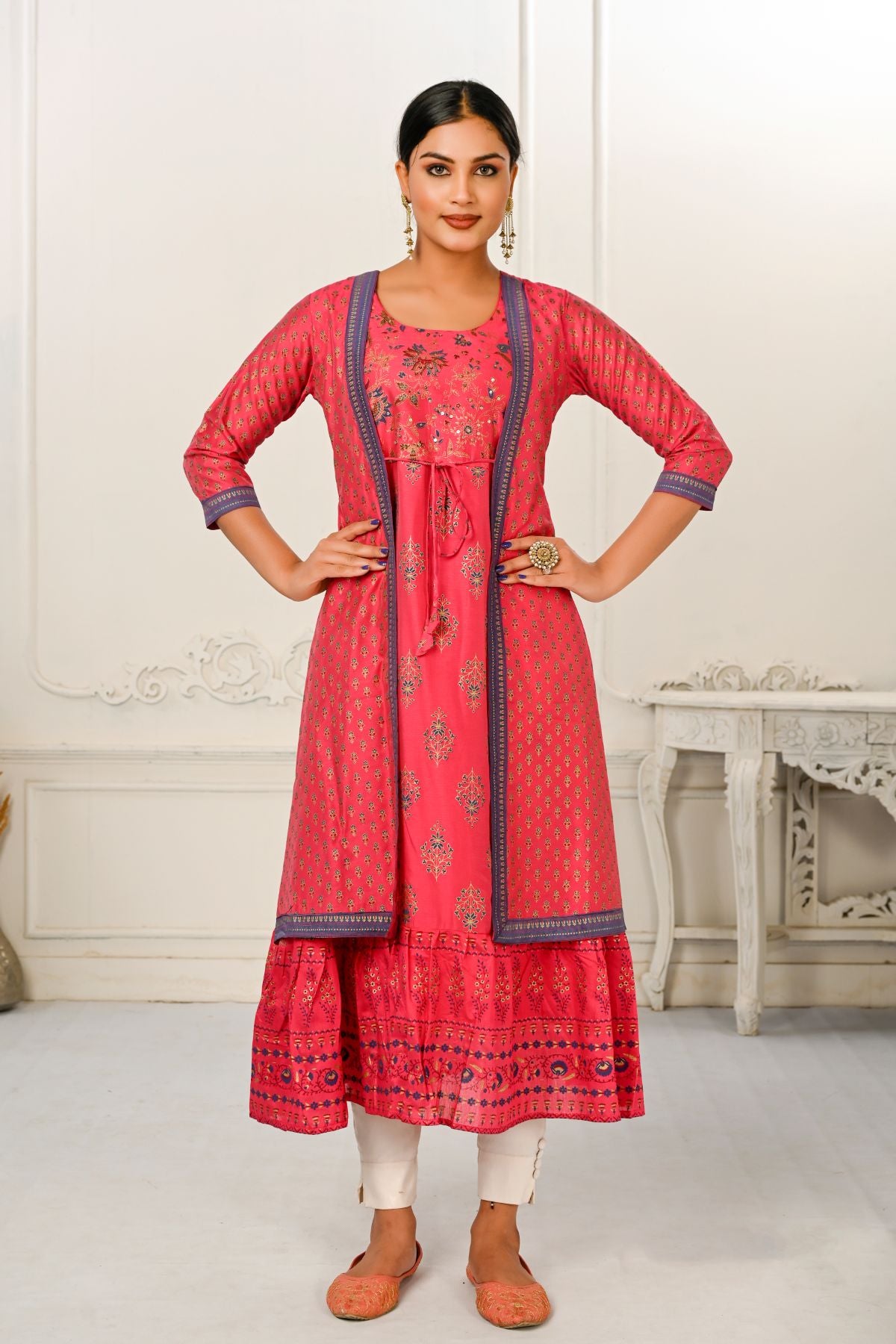 Red Cotton Kurti with Handprint and Light Embroidery - jivora