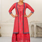 Red Cotton Kurti with Handprint and Light Embroidery - jivora
