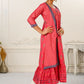 Red Cotton Kurti with Handprint and Light Embroidery - jivora