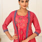 Red Cotton Kurti with Handprint and Light Embroidery - jivora
