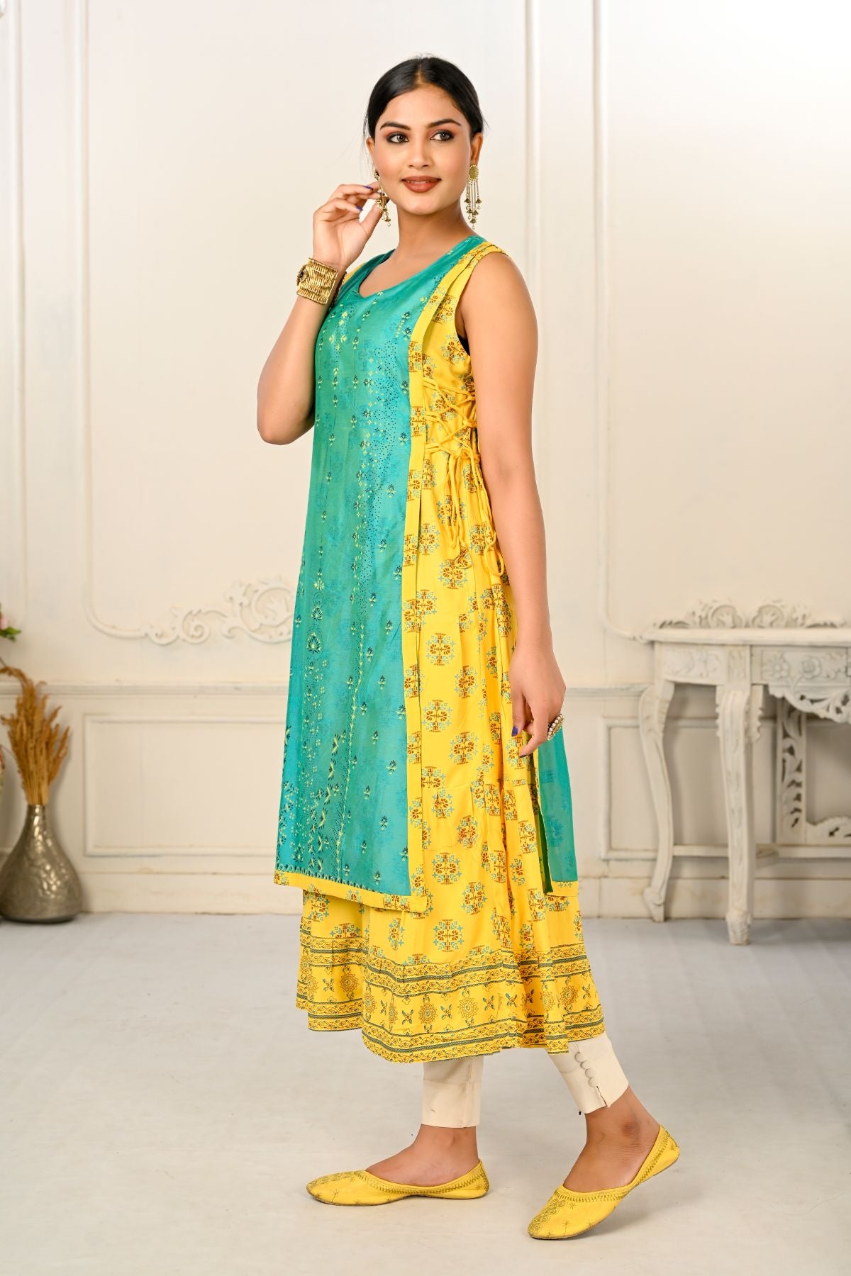 2 Layered Inner Cotton And Outward Jacket Chanderi Kurti - jivora