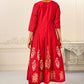 Elegant Cotton Handprint Red Embroidery Kurtis - jivora