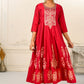 Elegant Cotton Handprint Red Embroidery Kurtis - jivora