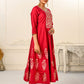 Elegant Cotton Handprint Red Embroidery Kurtis - jivora