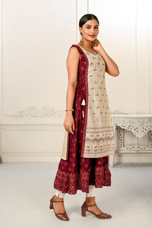 2 Layered Inner Cotton And Outward Jacket Chanderi Kurti - jivora