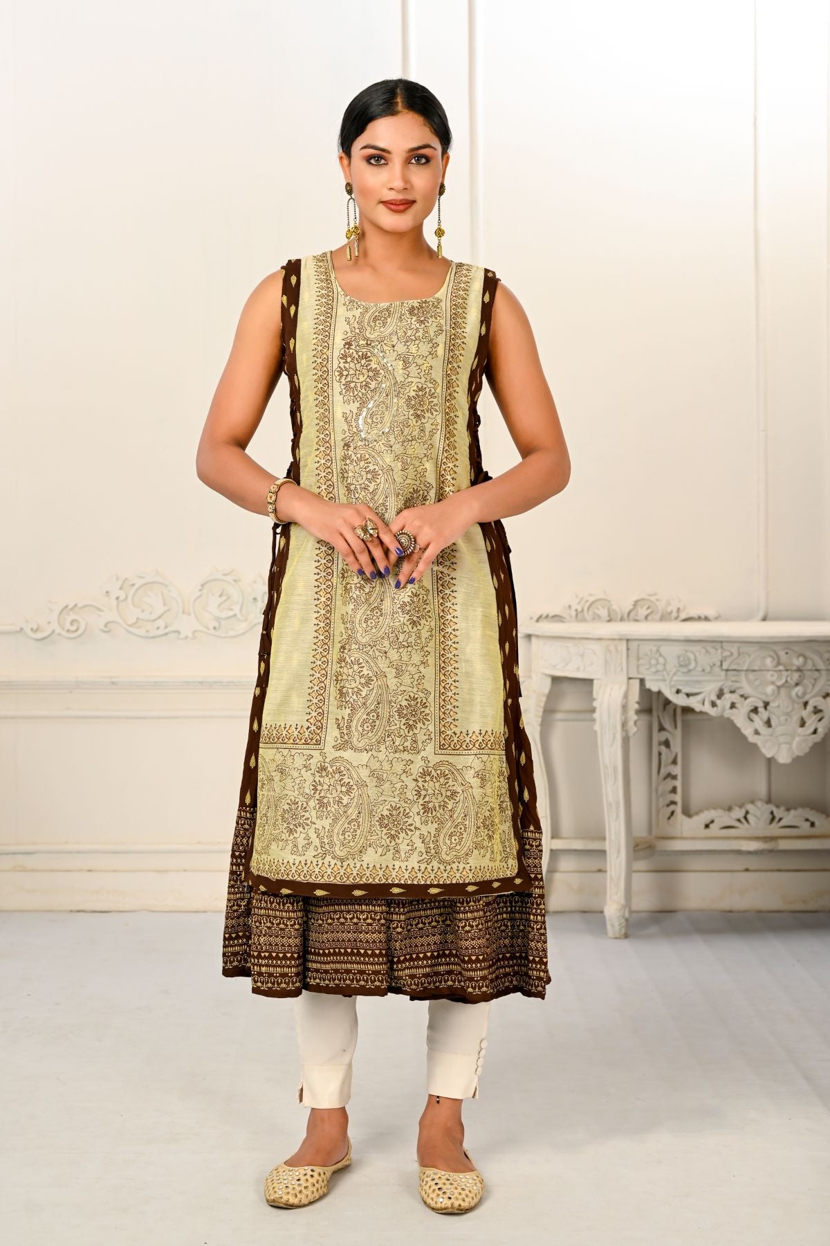 2 Layered Inner Cotton And Outward Jacket Chanderi Kurti - jivora