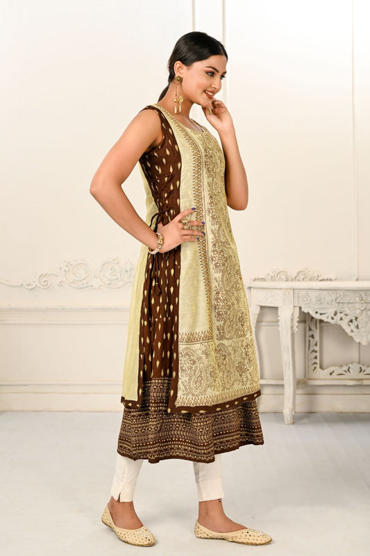 2 Layered Inner Cotton And Outward Jacket Chanderi Kurti - jivora