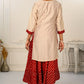 Cream Double layered Cotton with Handfoil Print Kurtis - jivora