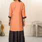 Peach Double layered Cotton with Handfoil Print Kurtis - jivora