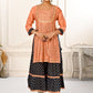 Peach Double layered Cotton with Handfoil Print Kurtis - jivora