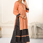 Peach Double layered Cotton with Handfoil Print Kurtis - jivora