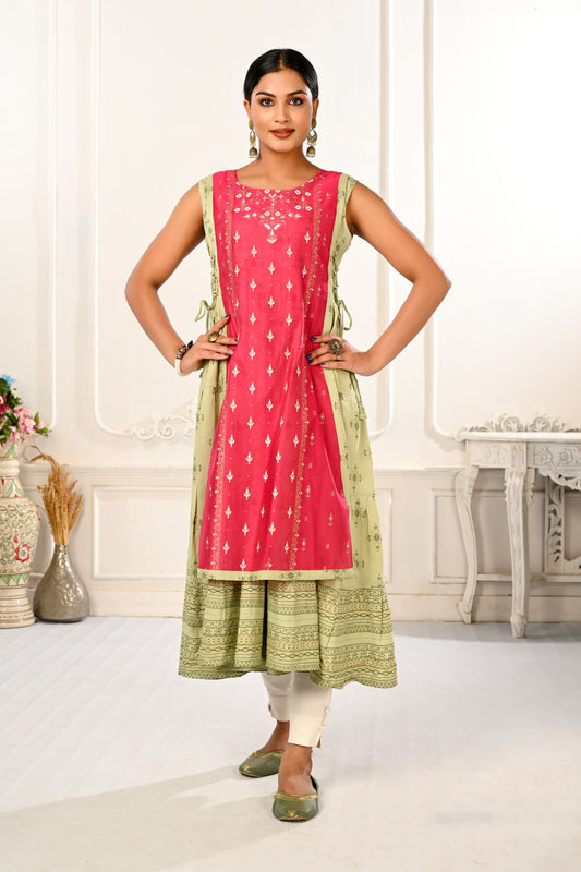 2 Layered Inner Cotton And Outward Jacket Chanderi Kurti - jivora