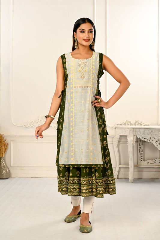 2 Layered Inner Cotton And Outward Jacket Chanderi Kurti - jivora