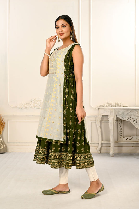 2 Layered Inner Cotton And Outward Jacket Chanderi Kurti - jivora