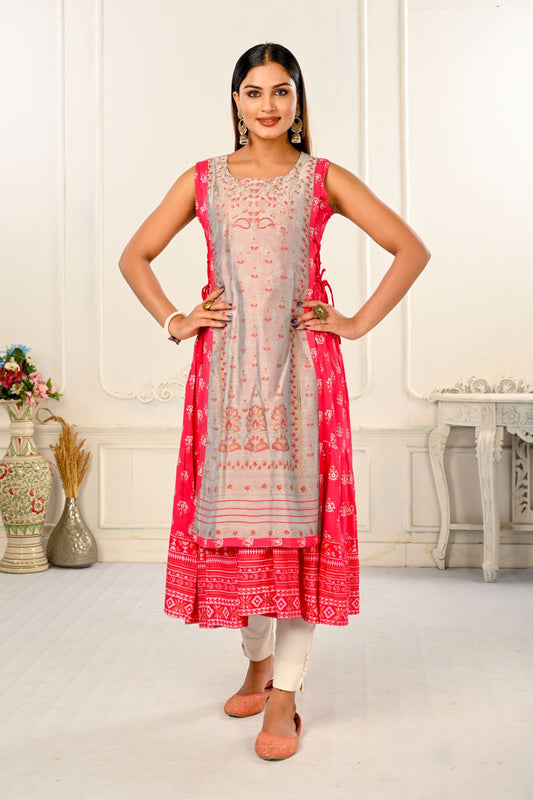2 Layered Inner Cotton And Outward Jacket Chanderi Kurti - jivora
