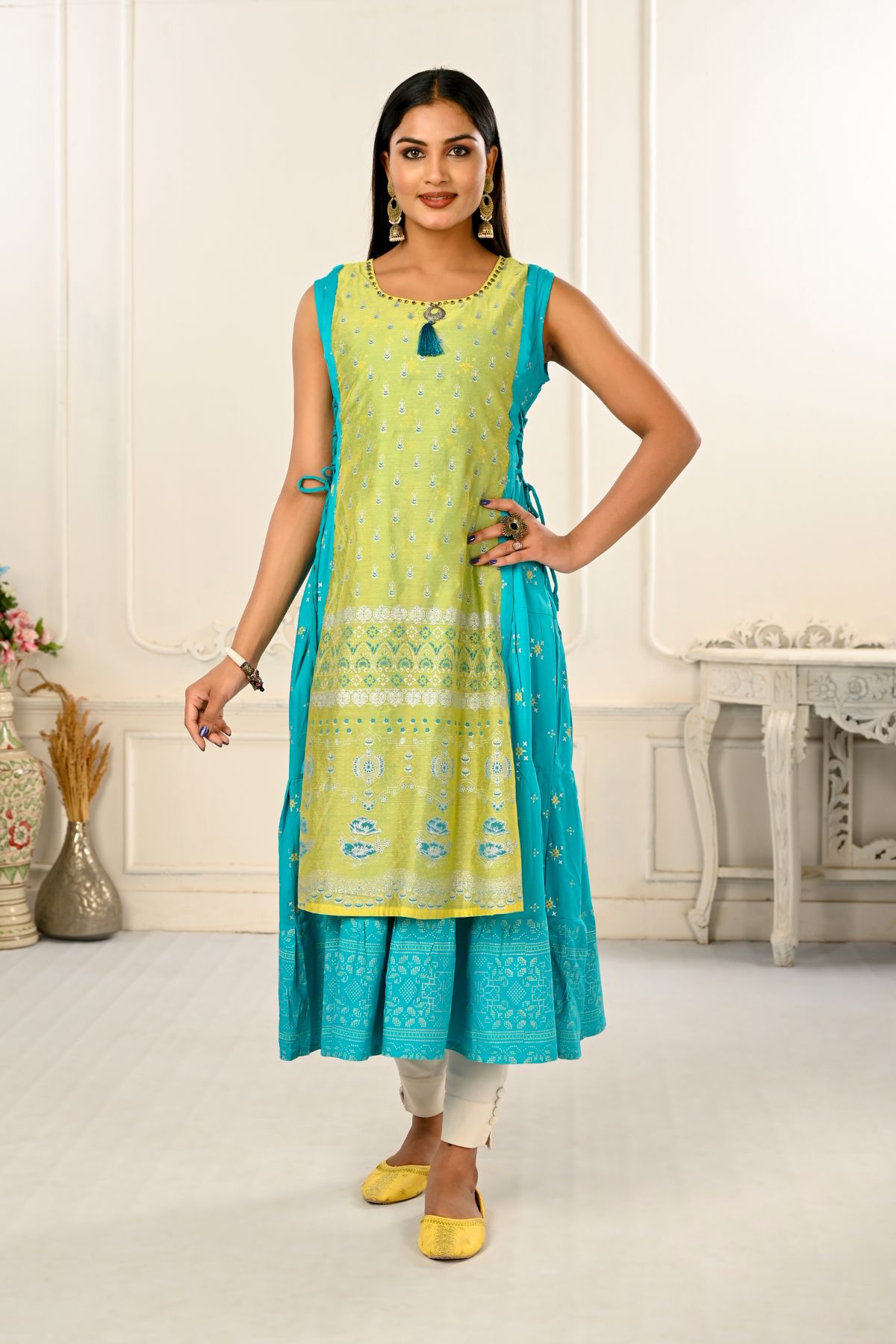 2 Layered Inner Cotton And Outward Jacket Chanderi Kurti - jivora