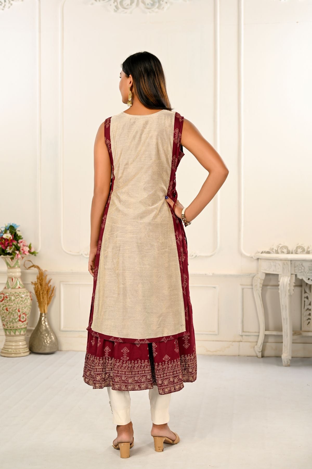 2 Layered Inner Cotton And Outward Jacket Chanderi Kurti - jivora