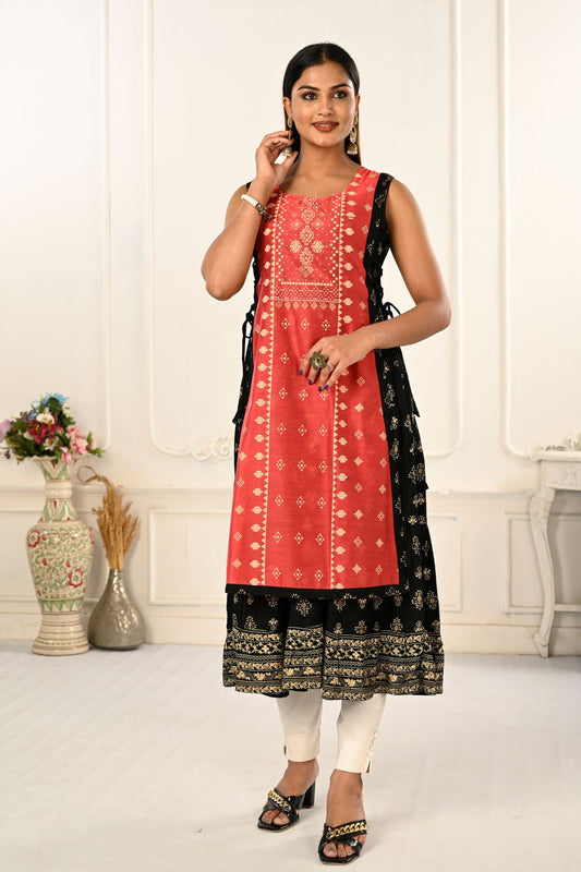 2 Layered Inner Cotton And Outward Jacket Chanderi Kurti - jivora
