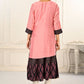 Pink Double layered Cotton with Handfoil Print Kurtis - jivora