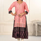 Pink Double layered Cotton with Handfoil Print Kurtis - jivora