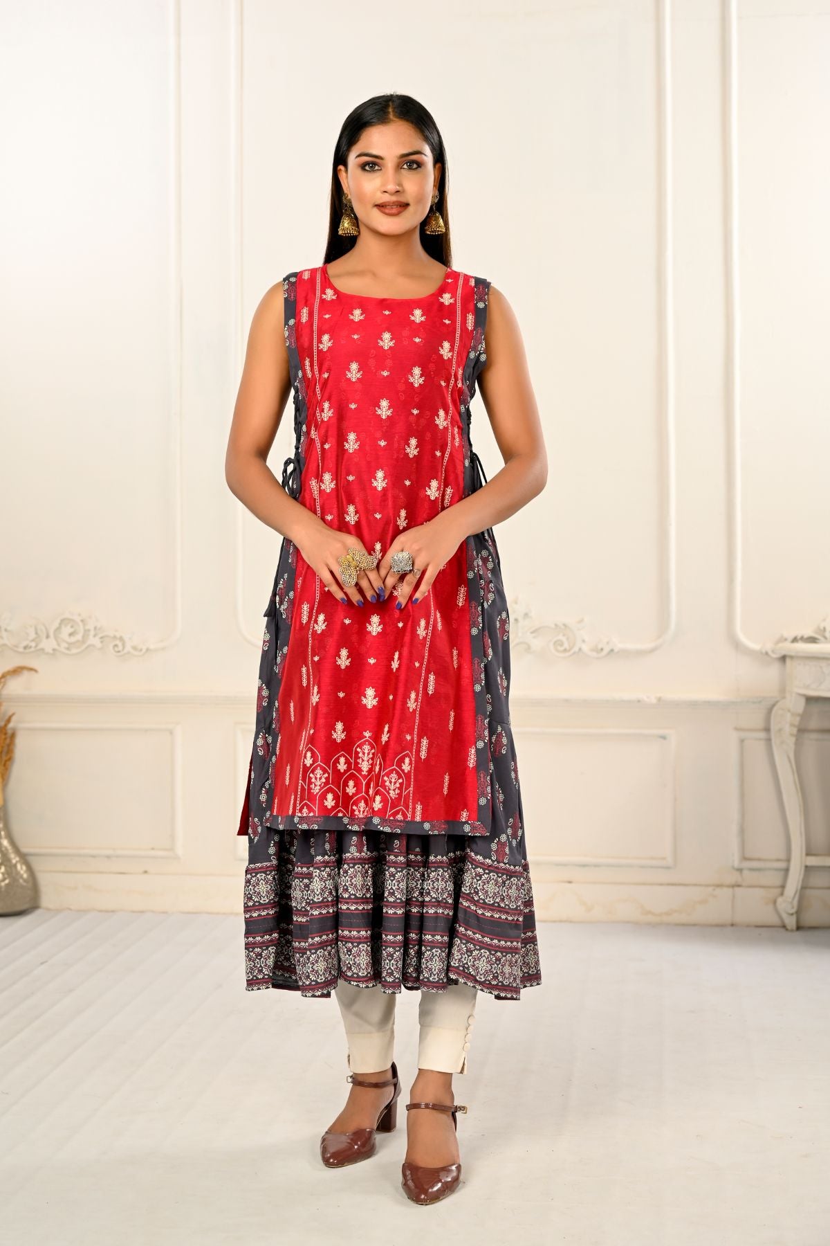 2 Layered Inner Cotton And Outward Jacket Chanderi Kurti - jivora