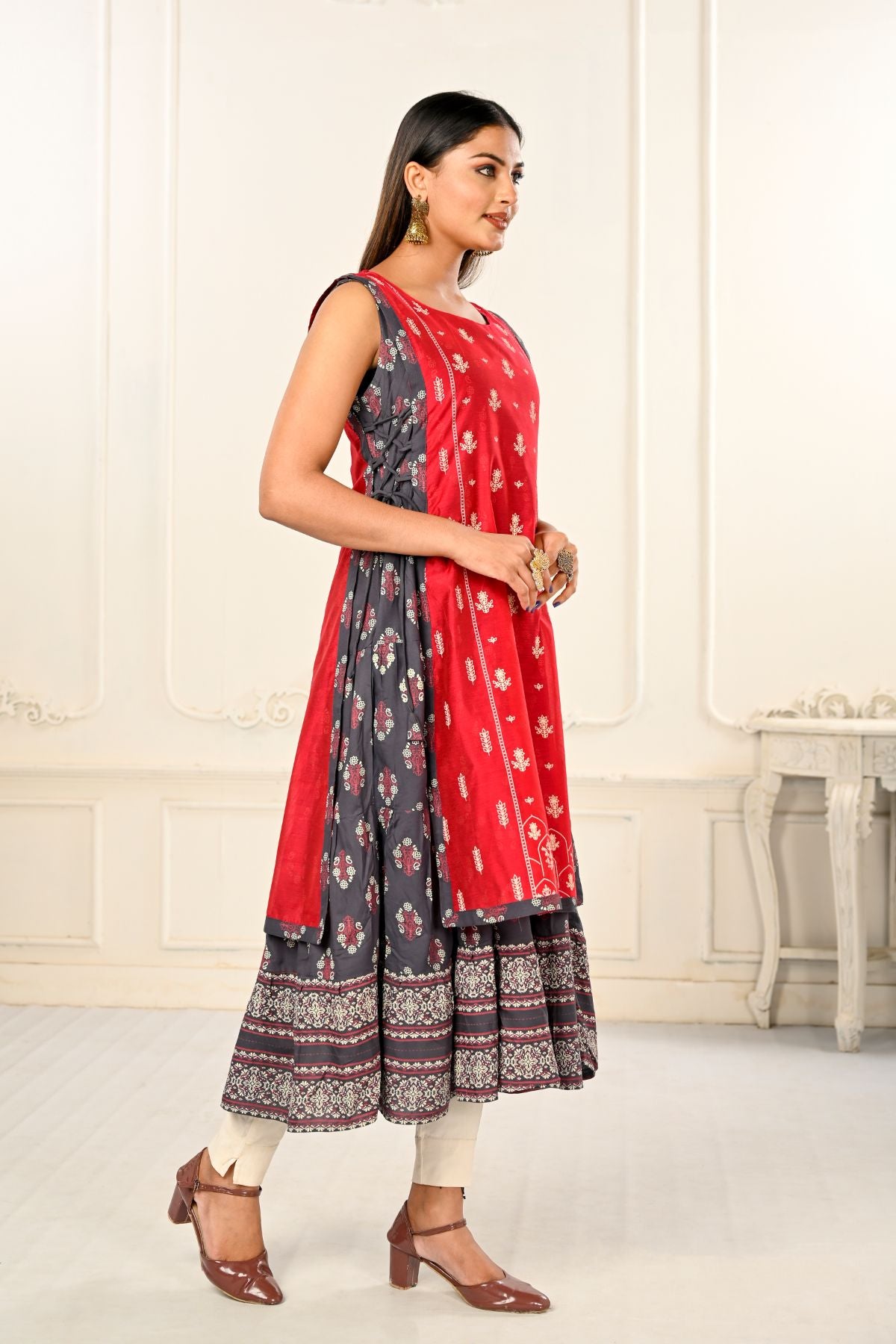 2 Layered Inner Cotton And Outward Jacket Chanderi Kurti - jivora