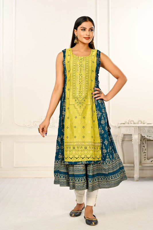 2 Layered Inner Cotton And Outward Jacket Chanderi Kurti - jivora