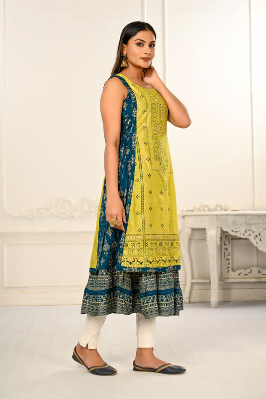 2 Layered Inner Cotton And Outward Jacket Chanderi Kurti - jivora