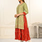 Light Cream Double layered Cotton with Handfoil Print Kurtis - jivora
