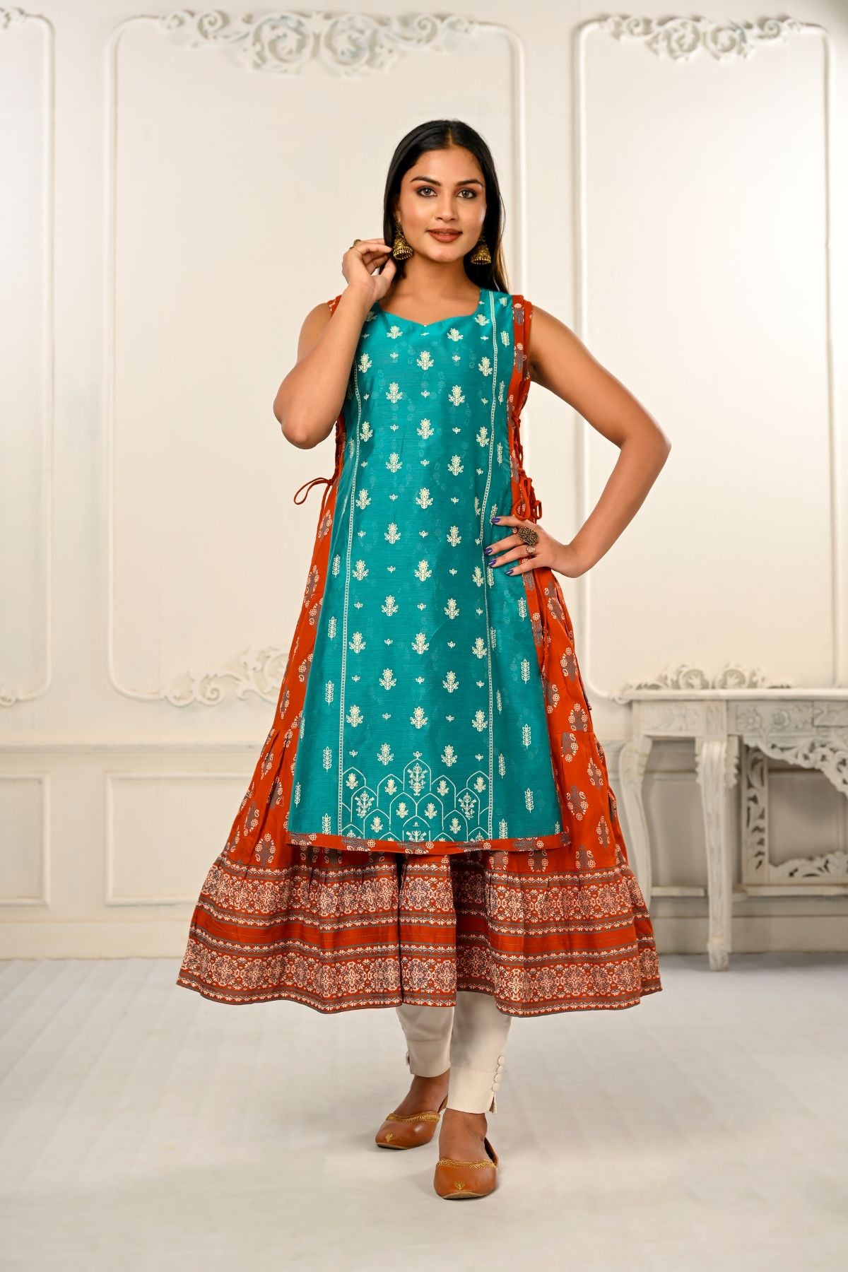 2 Layered Inner Cotton And Outward Jacket Chanderi Kurti - jivora