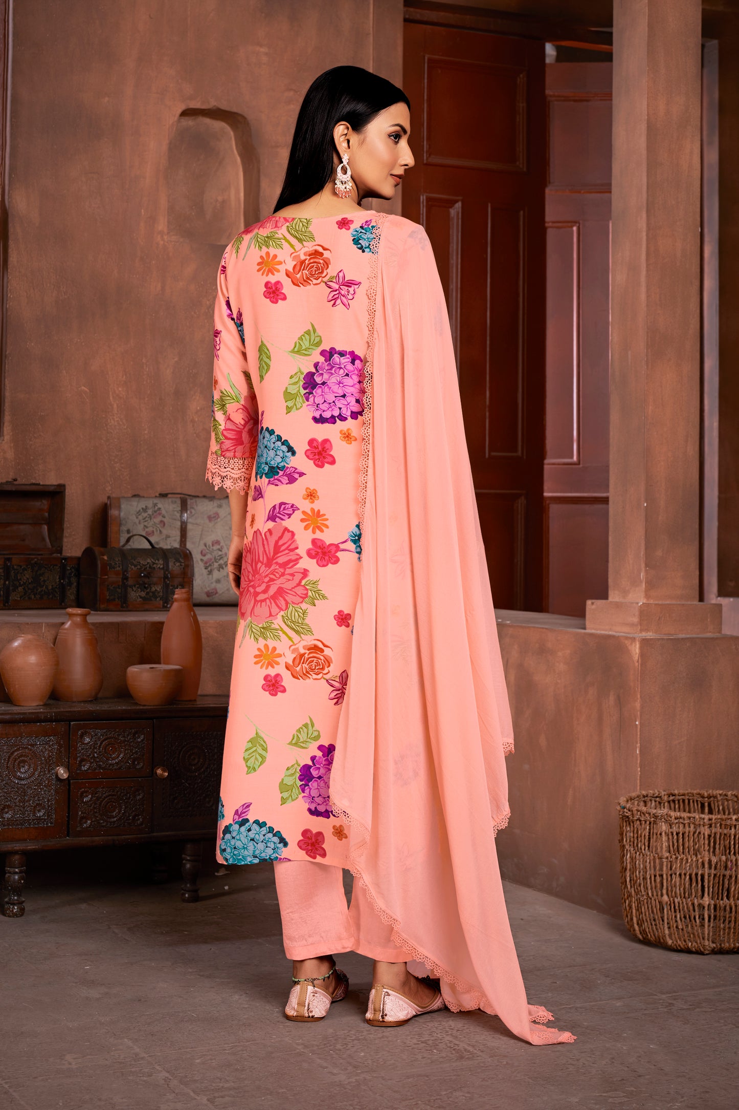 Premium Pure Muslin Fabric Santoon Bottom Chiffon Dupatta Digital Print With Hand Work/ Neck & Daman Embroidery Lace Work  Salwar Kameez Dupatta 3 Pcs Set