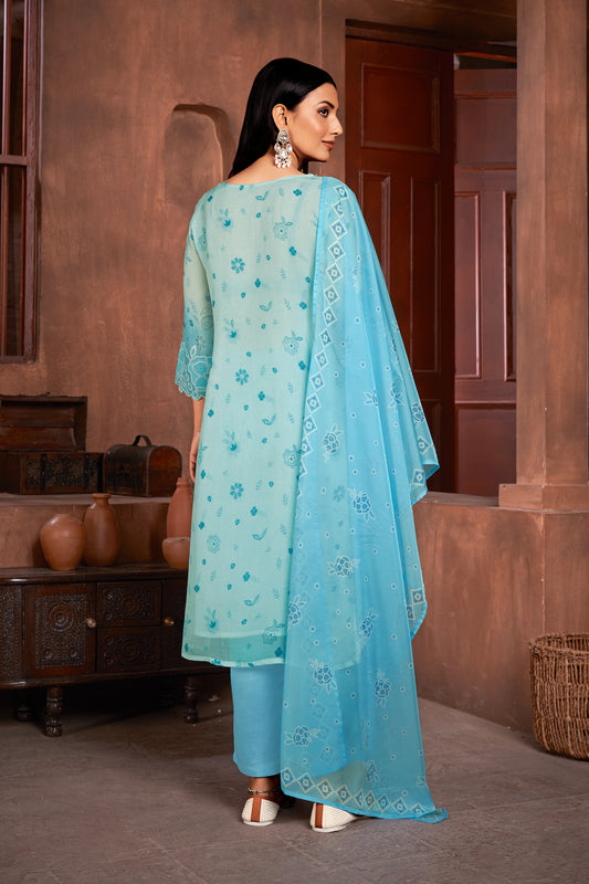 Premium Pure Muslin Fabric Santoon Bottom Chiffon Dupatta Digital Print With Hand Work/ Neck & Daman Embroidery Lace Work  Salwar Kameez Dupatta 3 Pcs Set
